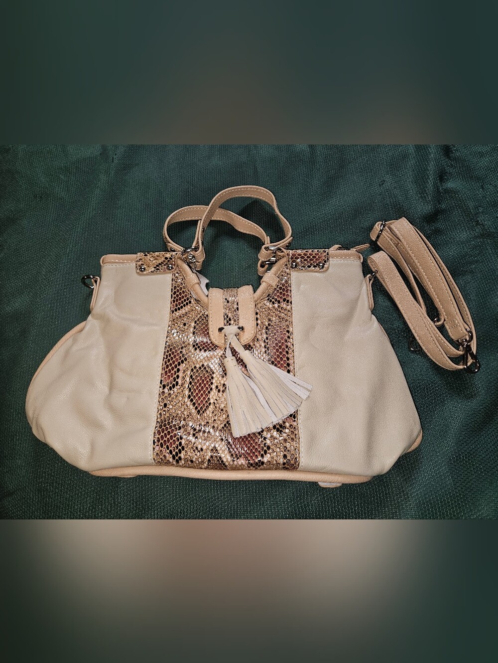 Y2K MC Tan With Snake Design Satchel Purse & Long Strap